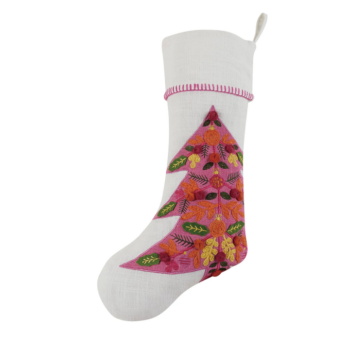 Merry Tree Embroidered Stocking